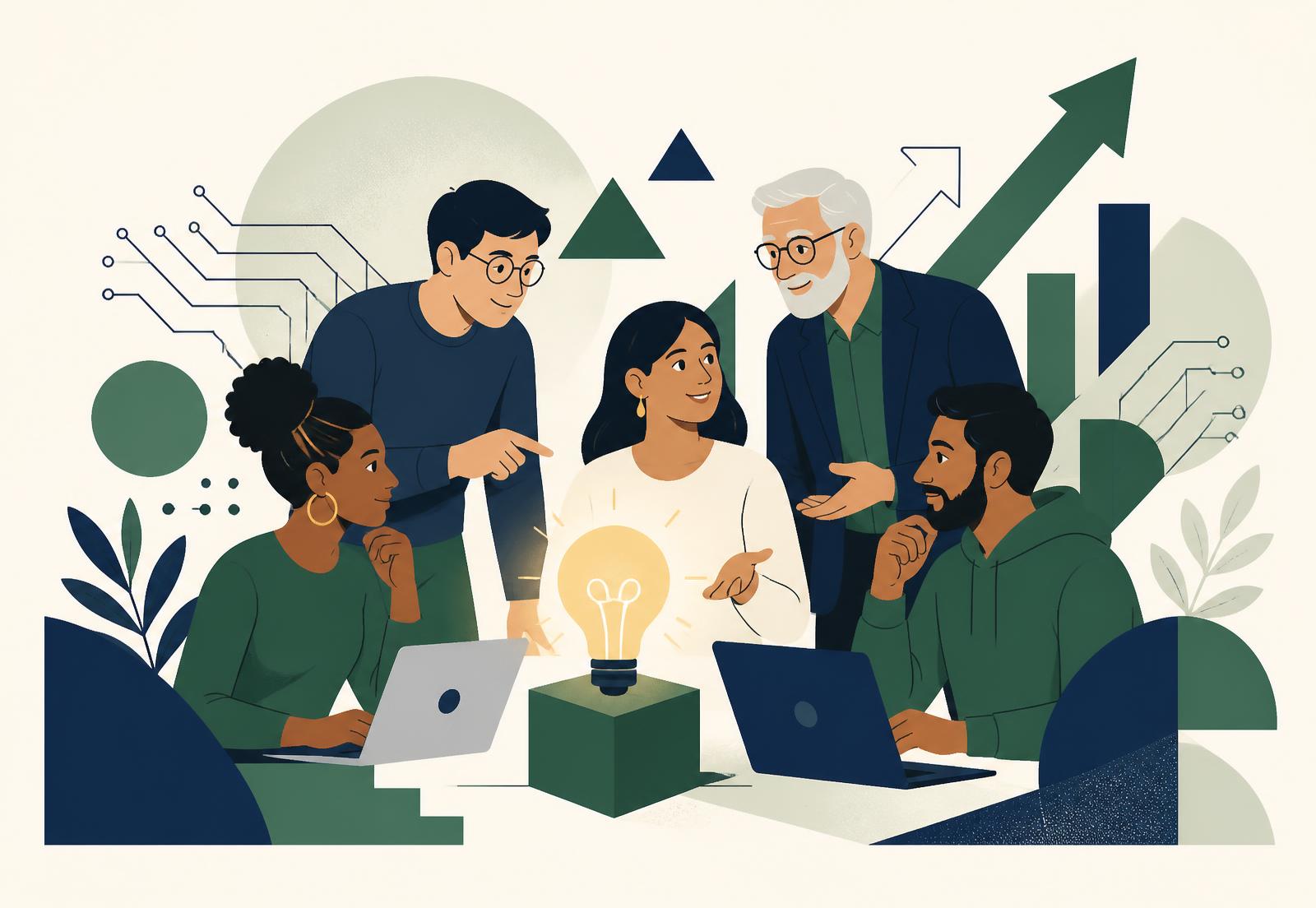 Founders, mentors and investors building a startup idea together